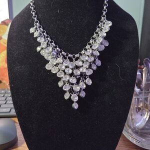 Silver Crystal Cascade Statement Necklace - Women Jewelry